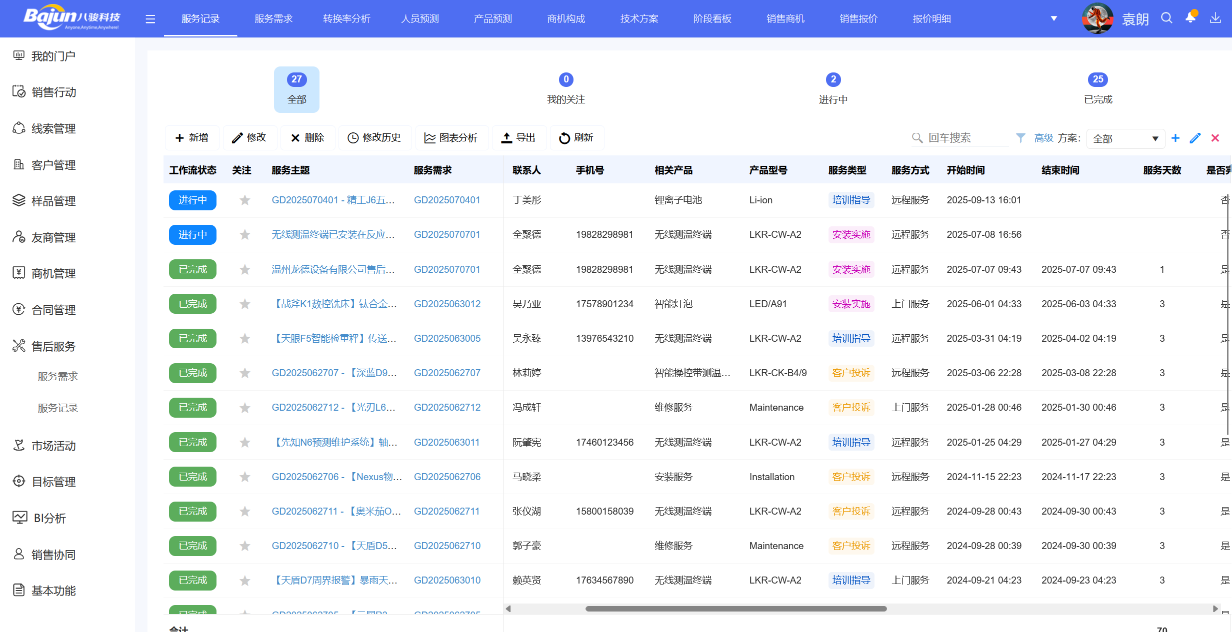 △八駿CRM產(chǎn)品截圖：售后服務(wù)記錄 示例